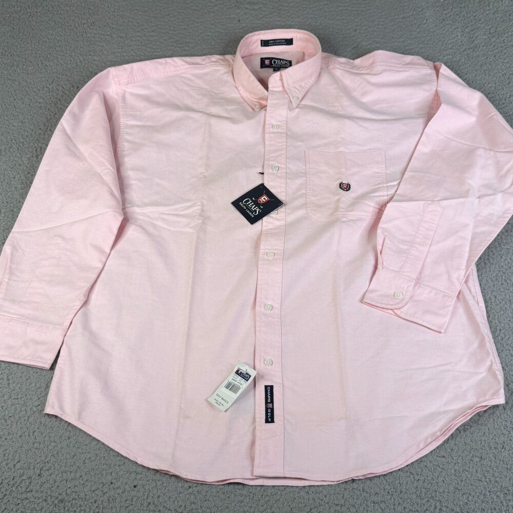 CHAPS Ralph Lauren Golf Shirt Mens XL Pink Long Sleeve Button Down Crest Preppy